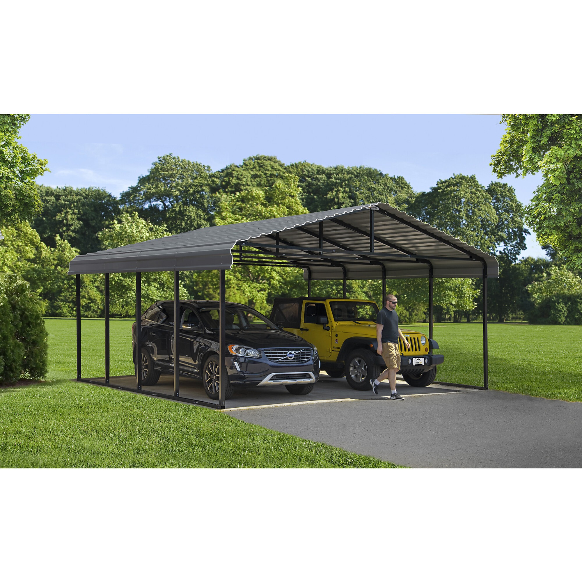 Arrow Carport, 20ft. x 20ft. x 9ft. Charcoal, Center 11.9ft., Galvanized Steel, Model# CPHC202009